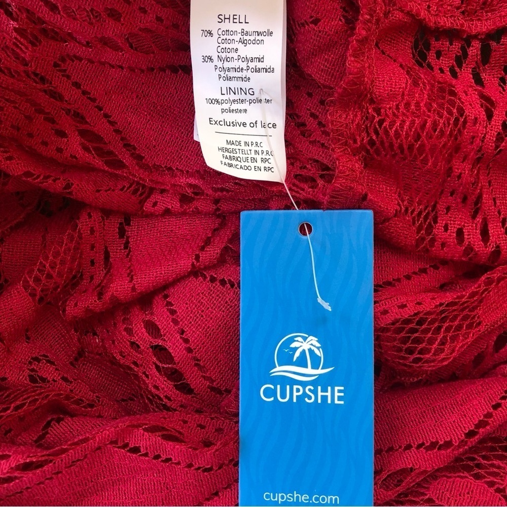NEW Cupshe Red Lace Hi Low Midi Dress with Pom Pom & Fringe Details Size M - Picture 9 of 10